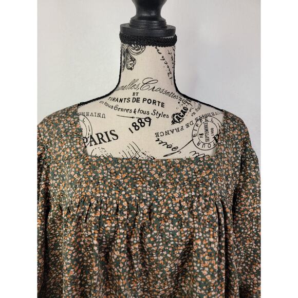 Arula Babydoll Top Sz C 3X Square Neck Green Floral Short Sleeve Ruffle Bohemian - Picture 3 of 10